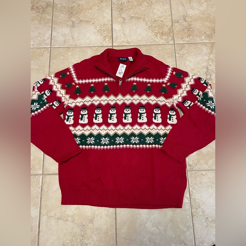 Place Festive Red and Green Zip-Up Sweater